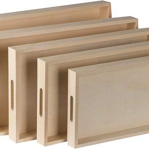 Wooden Nested Serving Trays - Five Piece Set of Rectangular Shape Wood Trays